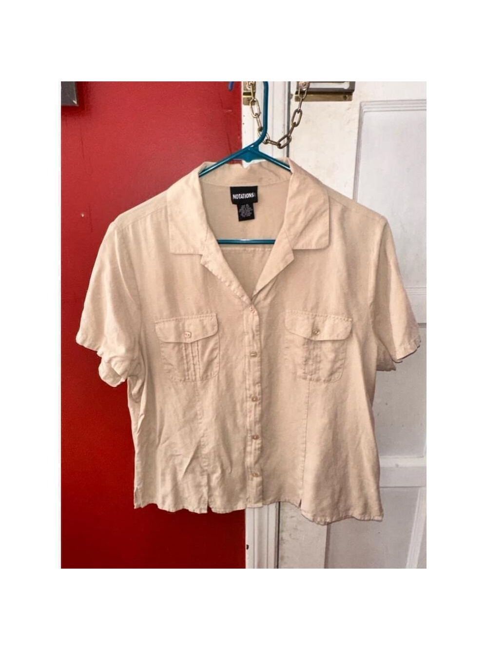 Notations Vintage Women’s Tan Silk Button Up Shirt Size XL - Picture 6 of 10